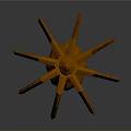 Golden Decorative Mace Weapon With Intricate Top Design And Long Bamboo Like Handle