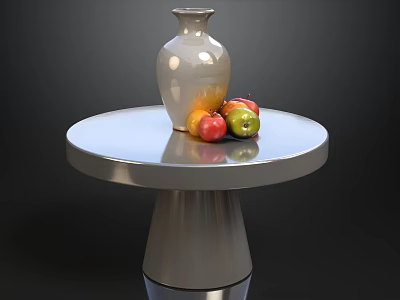 Modern Sofa and Coffee Table Set With Round Table White Vase and Colorful Apples 3d model