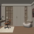 Modern Study Room Interior With Wooden Bookshelves Desk And Accent Chair