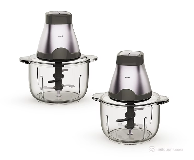 Two Modern Kitchen Appliances Food Processors With Transparent Containers And Metallic Tops 3d model 