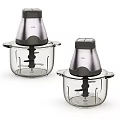 Two Modern Kitchen Appliances Food Processors With Transparent Containers And Metallic Tops