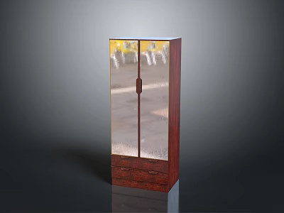 Solid Wooden Cabinet With Glass Doors And Decorative Handle For Home Interior Storage 3d model