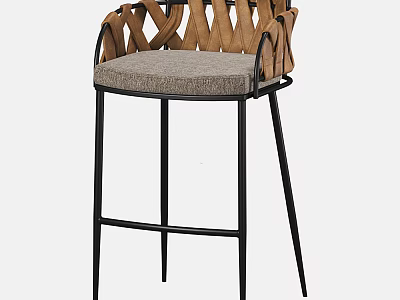 Modern Woven Backrest Bar Stool With Gray Padded Seat And Black Metal Legs 3d model