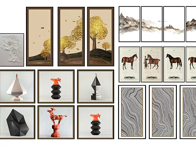 Diverse Decorative Artworks with Wall Paintings Sculptures and Home Decor Pieces 3d model