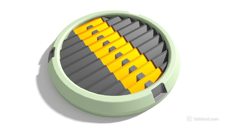 Circular Industrial Equipment With Green Edge And Gray Yellow Striped Surface 3d model 