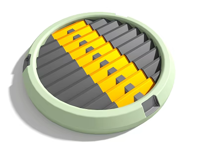Circular Industrial Equipment With Green Edge And Gray Yellow Striped Surface 3d model