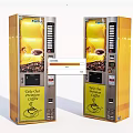 Two Coffee Vending Machines As Public Facility With Yellow Silver Design And Automatic Coffee Service