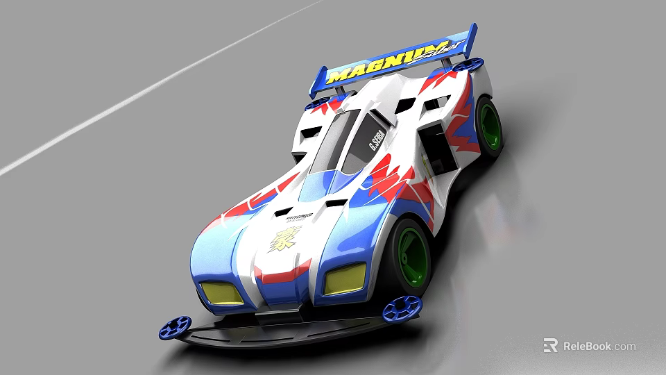 Streamlined MANDOX Race Car With Blue White Red Body And Green Wheels 3d model 