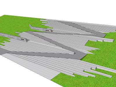 Commercial Landscape Design Featuring Interconnected Gray Platforms And Green Lawn Areas 3d model