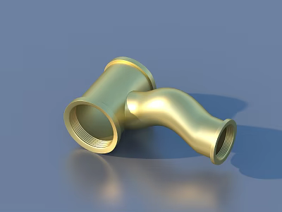 Golden Threaded Pipe Fitting For Plumbing With Shiny Metal Surface 3d model