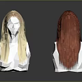 Game and Movie Character Head Models With Blonde and Red Long Hair Polygonal Design