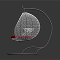 Modern Spherical Chair With Red Cushion Geometric Pattern Pillows And Metal Stand
