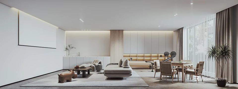 Modern Entertainment Room Interior With Cozy Sofa Coffee Table TV Unit And Ambient Lighting 3d model 