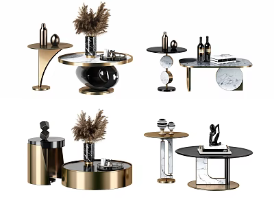 Elegant Modern Coffee Tables With Metal Frames Marble Tops And Decorative Trays 3d model
