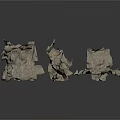 Natural Gray Stone Fragments With Irregular Shapes And Rough Surfaces On White Background