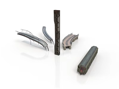 Modern Architectural Structures With Curved Bridges Elevated Tracks And Tall Tower 3d model