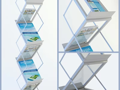 Modern Open Bookcase With Multiple Shelves Holding Magazines And Metal Frame Design 3d model