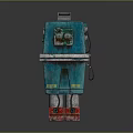 Blue Mechanical Character With Small Bird And Green Panel Red Base Yellow Stripes