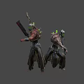 Game Movie Character with Antler Like Headgear Green Glowing Strips and Muscle Texture Body