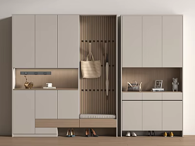 Modern Integrated Shoe Cabinet With Storage Bench Display Shelf And Bag Hooks 3d model