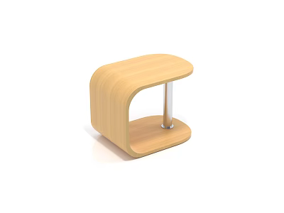 Modern Light Wood Stool With Sleek Metal Legs And Curved Minimalist Design 3d model