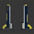 Blue And Yellow Equipment With Two Vertical Columns Yellow Circular Platforms And White Pillars