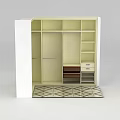 Tech Exhibition Hall Showcasing Modern Wardrobe With Compartments Shelves Drawers And Geometric Floor Tile