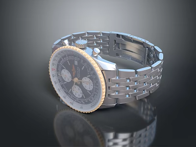 Men's Classic Watch With Metallic Link Bracelet And Elegant Chronograph Dial Design 3d model