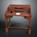 Wooden Writing Desk With Drawers Small Cabinet And Desktop Ink Bottle Paper Pencil