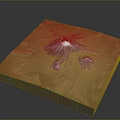 Modern 3D Terrain Model With Green Surface White Peak And Purple Mountain Ranges