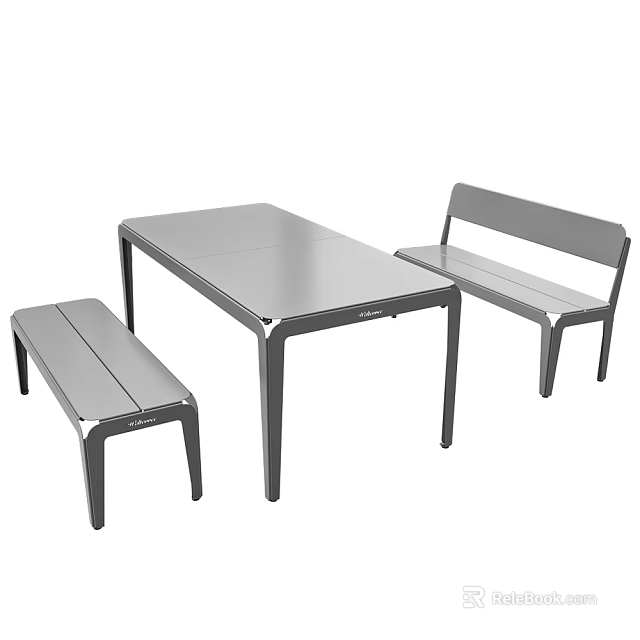 Modern Gray Table and Bench Set with Simple Design for Dining Space 3d model 