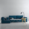 Blue Sofa And White Coffee Table Set With Yellow Side Table And Black Floor Lamp 3d model
