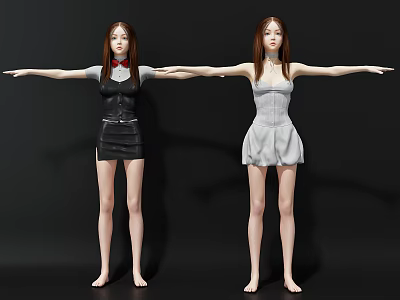 Game Movie Female Characters In Black And White Dresses With Arms Extended 3d model