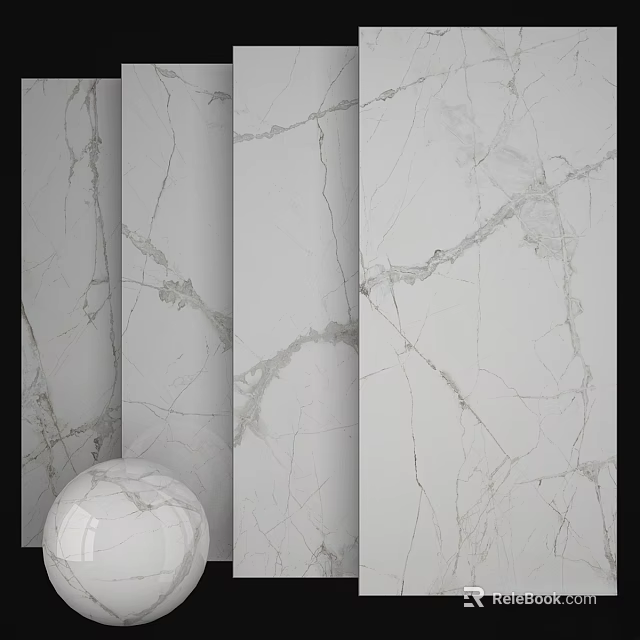 Marble Texture Decorative Component with White Sphere and Natural Veins for Interior Design 3d model