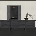 Modern Minimalist Entryway Cabinet And Sideboard With Dark Wood Finish And Decorative Vase