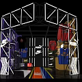 Modern Sportswear Display Space With Neon Geometric Frame And Nike Apparel