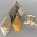 Decorative Throw Pillows With Striped Geometric And Knitted Patterns In Various Colors 3d model