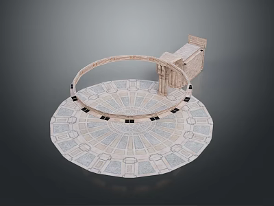 Scenic Ancient Ruins with Circular Stone Platform Ring Structure and Stone Monument in Light Tones 3d model