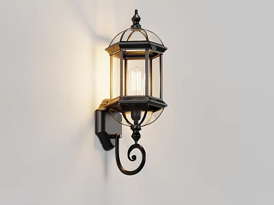 Vintage Outdoor Wall Light With Black Metal Frame Glass Shade And Warm Illumination 3d model