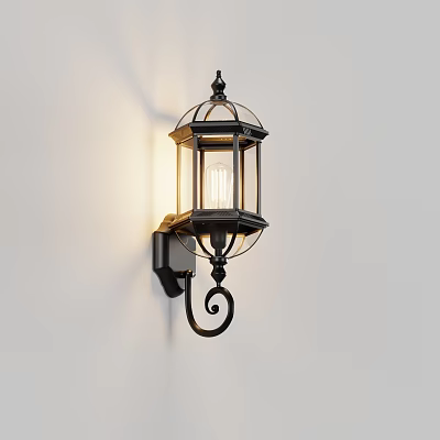 Vintage Outdoor Wall Light With Black Metal Frame Glass Shade And Warm Illumination 3d model