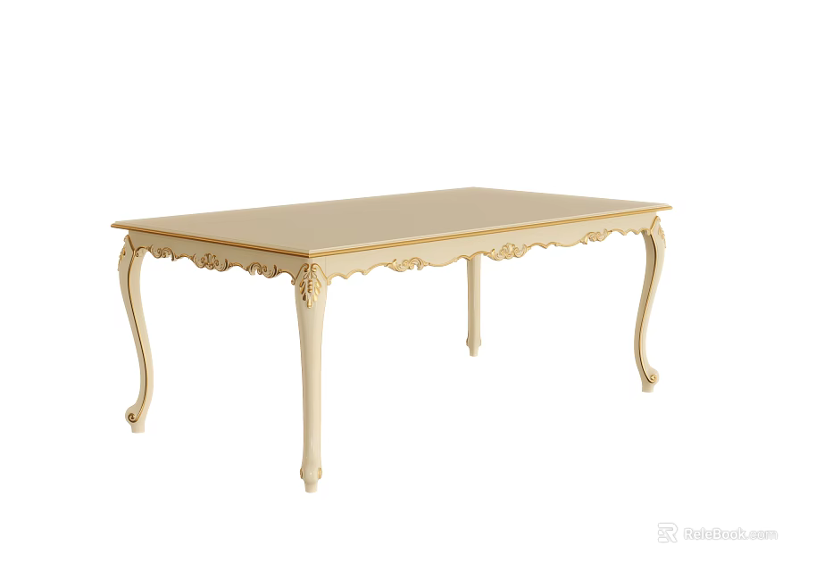 Classic Style White Desk With Carved Details Light Wood Top And Elegant Legs 3d model 