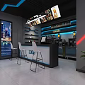 Modern Milk Tea Shop Interior With Red Blue Lighting Sofa Seats And Green Plants