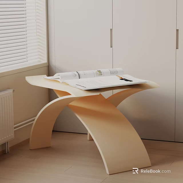 Modern Curved Leg Light Wood Side Table With Magazines In Living Room Corner 3d model 