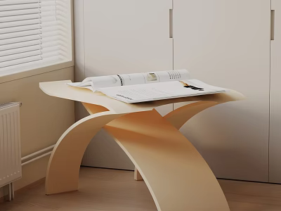 Modern Curved Leg Light Wood Side Table With Magazines In Living Room Corner 3d model