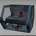 Blue Enclosed Equipment Cabin With Red Seats And Transparent Side Windows
