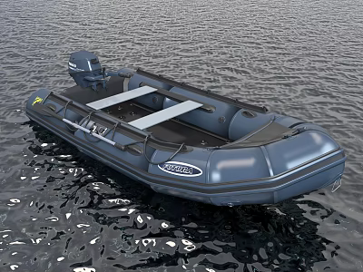 Inflatable Motor Boat With Black Deck Floating On Calm Water Surface 3d model