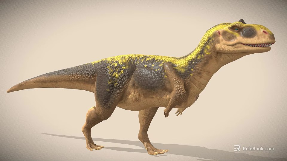 Realistic 3D T Rex Like Dinosaur Model With Yellow Black Markings Standing Pose 3d model 