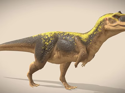 Realistic 3D T Rex Like Dinosaur Model With Yellow Black Markings Standing Pose 3d model