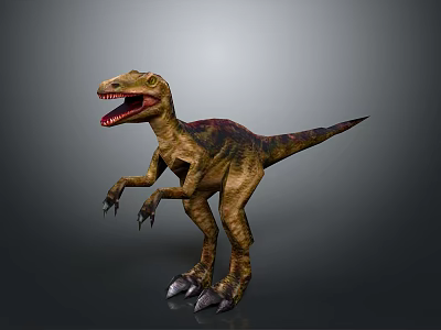 Realistic Carnivorous Dinosaur Character With Open Mouth Sharp Teeth Claws And Yellow Brown Patterns 3d model