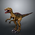 Realistic Carnivorous Dinosaur Character With Open Mouth Sharp Teeth Claws And Yellow Brown Patterns